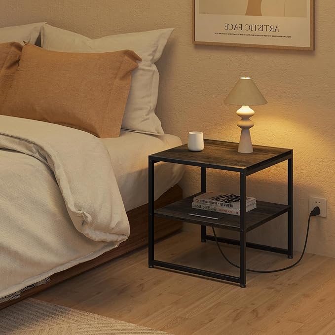 Tatub 20" End Table with Charging Station, Industrial Square Side Table with - Image 6