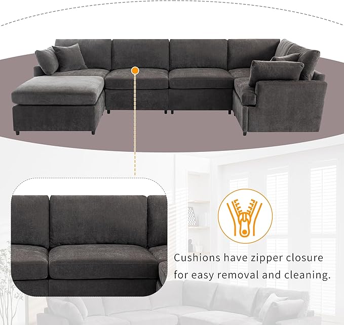 100 Inch U-Shaped Modular Convertible Sectional Sofa - Image 5