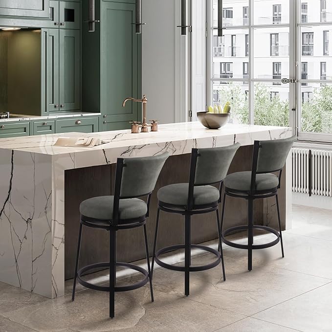 Bar Stools Set of 2, 25 Inch Metal Counter Height Bar Chairs, Modern Faux - Image 7