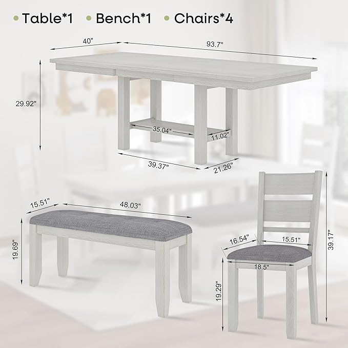 6-Piece Solid Wood Dining Table Set - Image 2