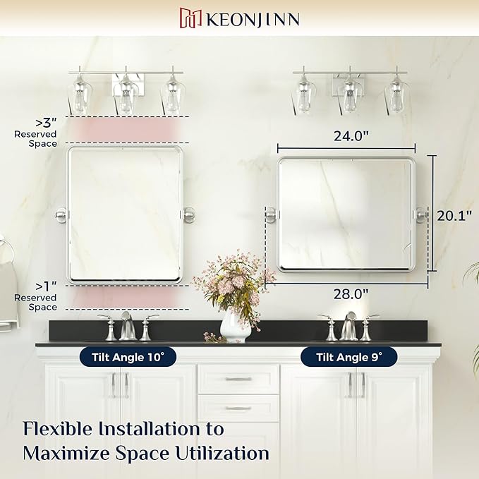 Keonjinn Brushed Nickel Pivot Mirror Bathroom, Modern Metal Framed Vanity - Image 9