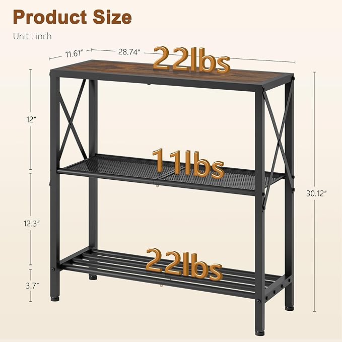 Hoctieon Industrial Console Table, 3-Tier Entryway Tables, Metal Frame - Image 3