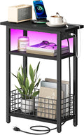 HOOBRO Narrow Side Table with Charging Station and LED Light, Small End Table by HOOBRO