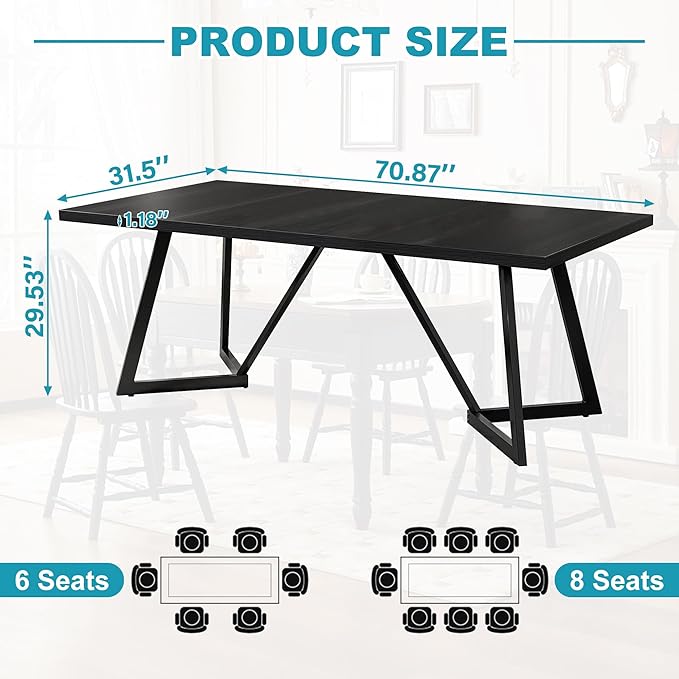71" Dining Table for 6-8, Farmhouse Dinner Table - Image 2