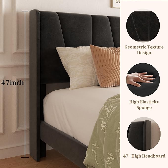 King Bed Frame with Storage Drawers, Upholstered Platform Bed with Headboard - Image 4