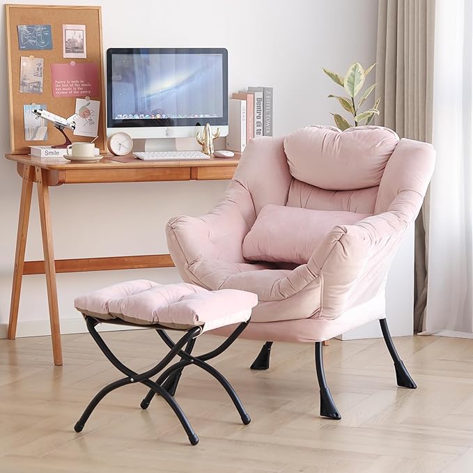 Lazy Chair with Ottoman, Modern Accent Chair with Lumbar Pillow, Comfy Chairs - Image 5