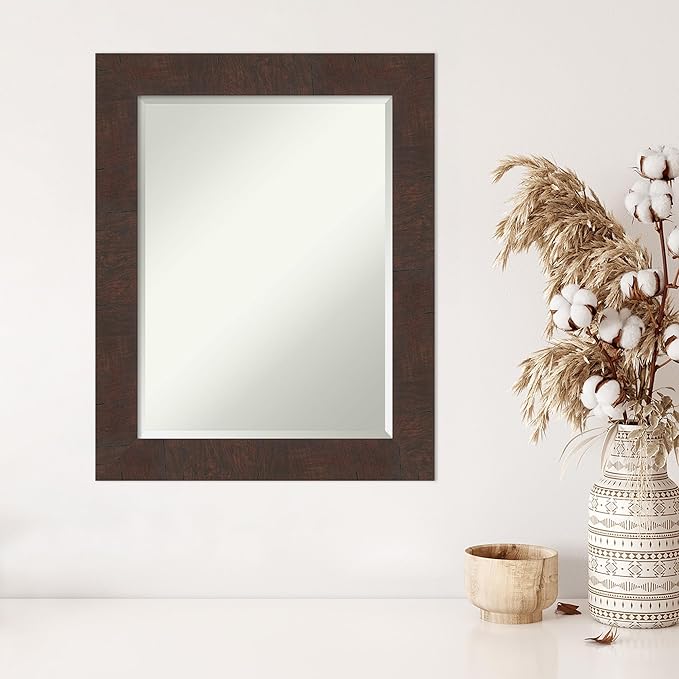 Amanti Art Brown Wall Mirror 29x23 Wildwood Brown Rectangle Bathroom Mirror - Image 5