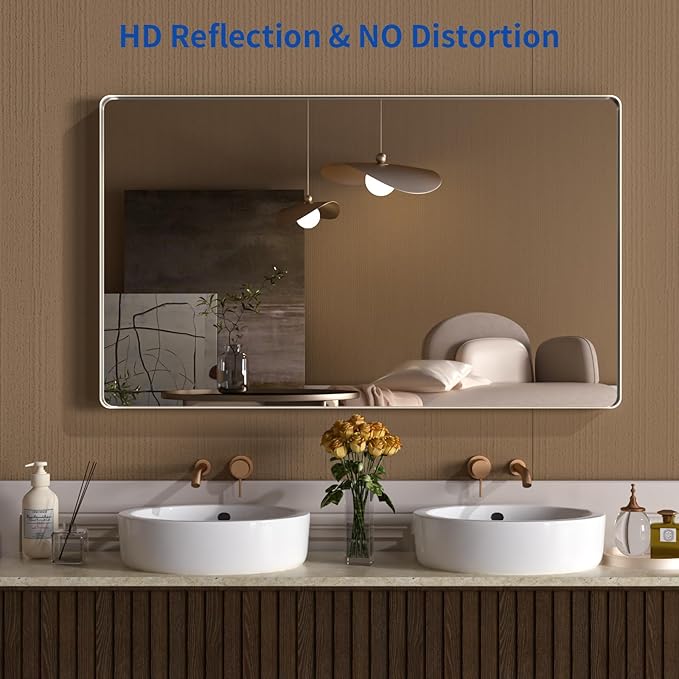 WEER 60X36 Inch Brushed Nickel Bathroom Mirror, Brushed Silver Metal Frame - Image 2