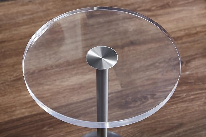 Clear Acrylic End Table, Side Table, Brushed Silver Metal, - Image 4