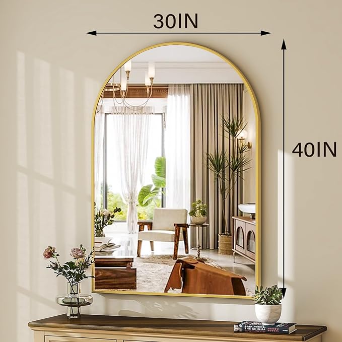 HARRITPURE Arched Wall Mirror – 30"x40" Arch Bathroom Mirror Metal Frame Vanity - Image 6