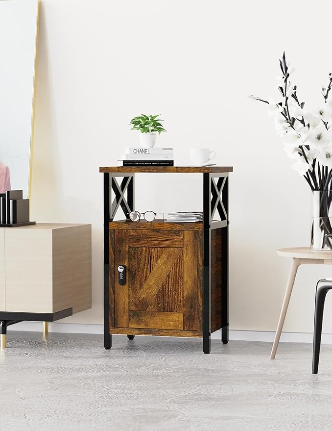 Night Stand with Locking Drawer, Bedside Table with Drawers, Wooden Bed Side - Image 6