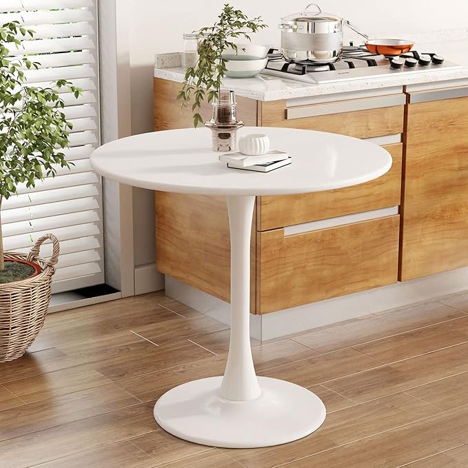 White Round Table Modern Tulip Dining Table White Round Kitchen Table Mid - Image 2