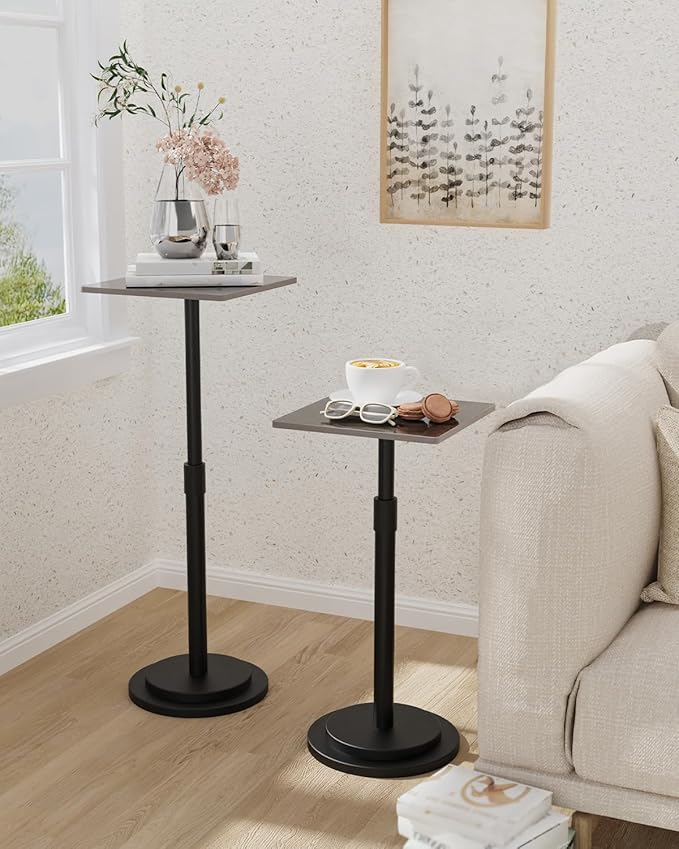 Versatile End Table with Metal Base, Height Adjustable, Vintage Square Indoor - Image 2