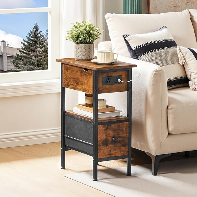 HOOBRO End Table with Charging Station, Flip Top Narrow Side Table with Storage - Image 4