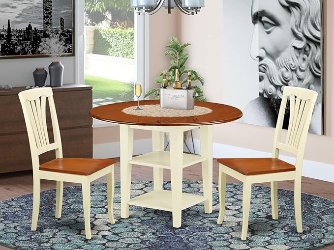 East West Furniture SUAV3-BMK-W 3 Piece Kitchen Table Set - Image 6