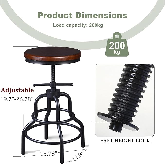 LOKKHAN Vintage Industrial Bar Stool - Image 3
