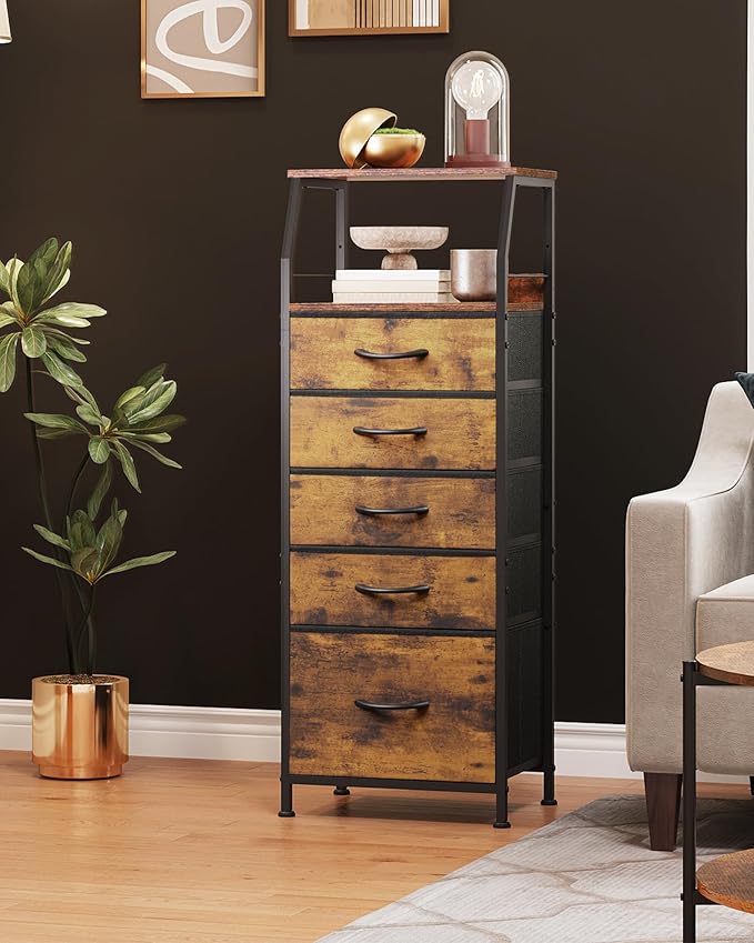 WLIVE Tall Night Stand with 5 Fabric Drawers, Bedroom Nightstand with 5 Drawers - Image 6