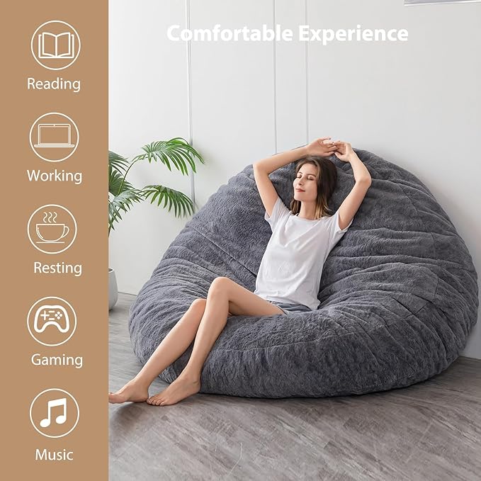 BYBYME 3 in 1 Bean Bag Chair, Convertible Chair Folds from Bean Bag to Lounger - Image 7