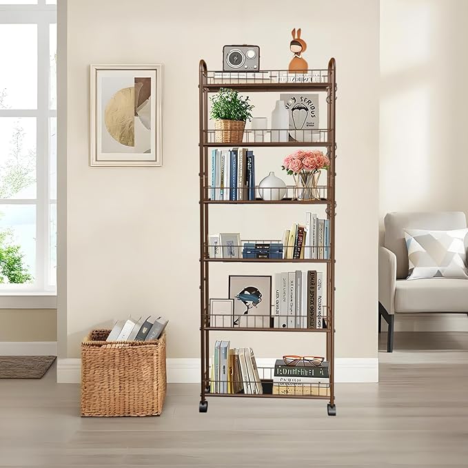 6-Tier Slim Storage Cart with Wheels, 6in Narrow Rolling Shelf, Sturdy Slim - Image 3