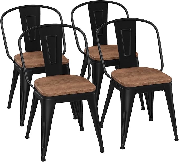 18 Inch Metal Dining Chairs, Arlunar Farmhouse Chairs Set of 4 Black Dining by ArlunarHome