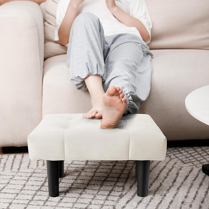 HOUCHICS Small Footstool Ottoman, Velvet Soft Footrest Ottoman - Image 3
