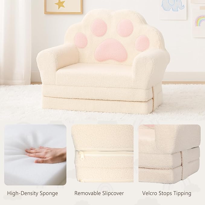 MONKISS Cat Paw Kids Couch, Toddler Chairs Comfy, Toddler Couch Bed Fold Out - Image 4