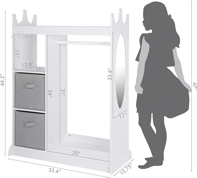 UTEX Kids Play Armoire with Mirror, Storage Bins and Closet - Image 3