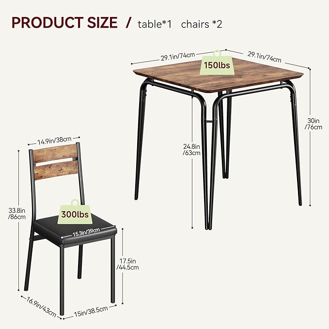 Dining Table for 2, Small Table and Chairs Set of 2, Square Dinette Set for 2 - Image 7