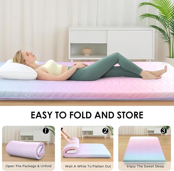 Japanese Floor Futon Mattress, 3.5" Thicken Colorful Rainbow Portable Floor - Image 8