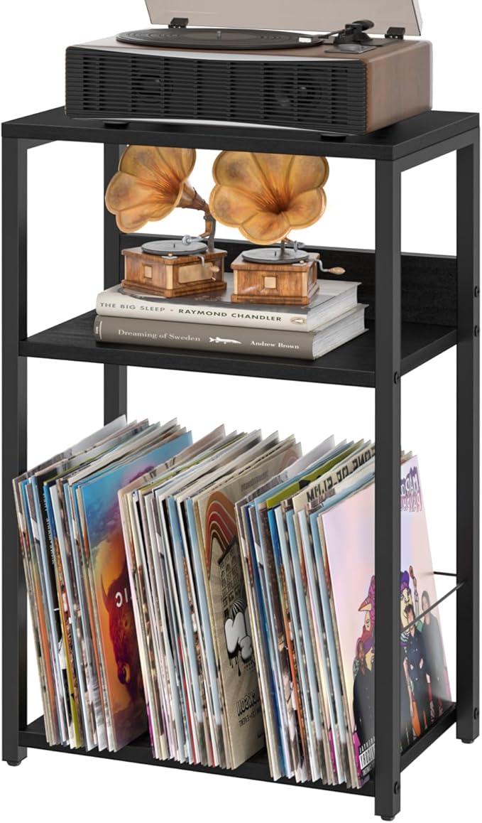 LELELINKY Record Player Stand, 3-Tier End Side Table by LELELINKY