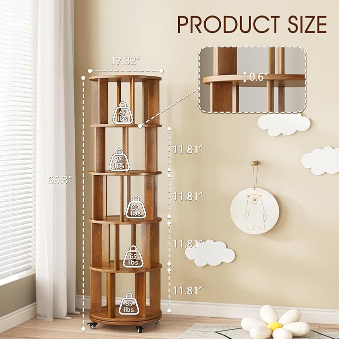 5 Tier Rotating Bookshelf Tower Spinning Bookshelf - Image 2