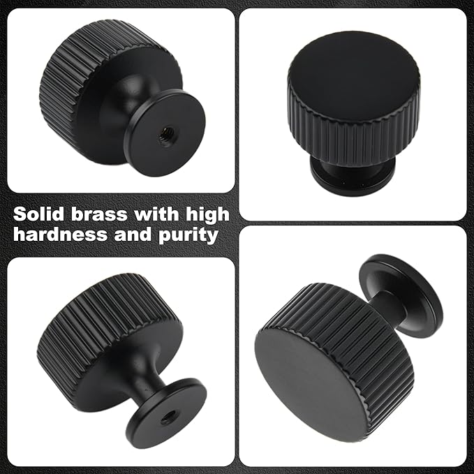 Matt Black Kitchen Cabinet Knob, 2 Pack Solid Brass Dresser Drawer Pulls - Image 3