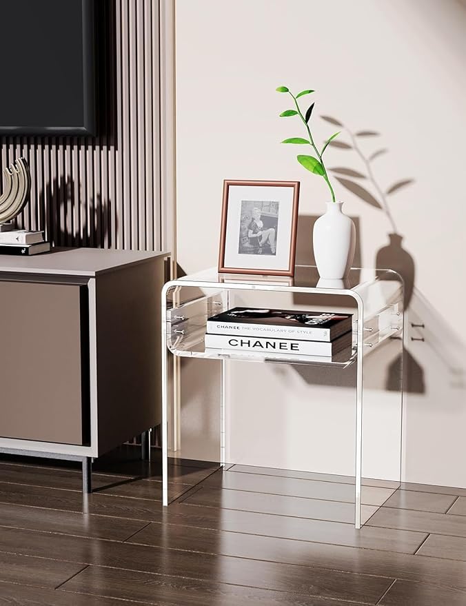 Clear Acrylic End Table 2-Tier Bedside nightstand - Image 6