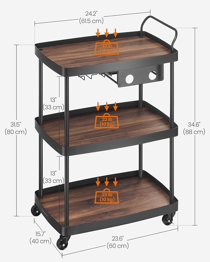 SONGMICS HOME Bar Cart, Home Bar Serving Cart - Image 5