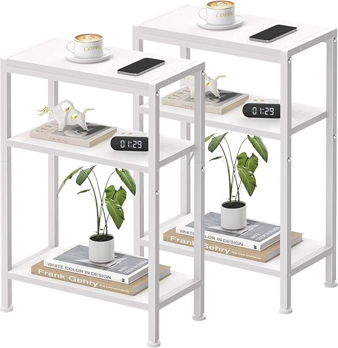 Narrow Side Table for Small Space Set of 2, 3-Tier Small End Table by HOME