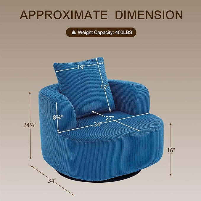 Furnimart 360° Swivel Barrel Accent Chair, Round Upholstered Comfy Lounge Chair - Image 2