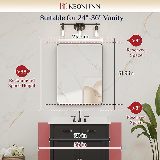 Keonjinn White Bathroom Mirror for Over Sink, 24 x 32 Inch Metal Framed - Image 6