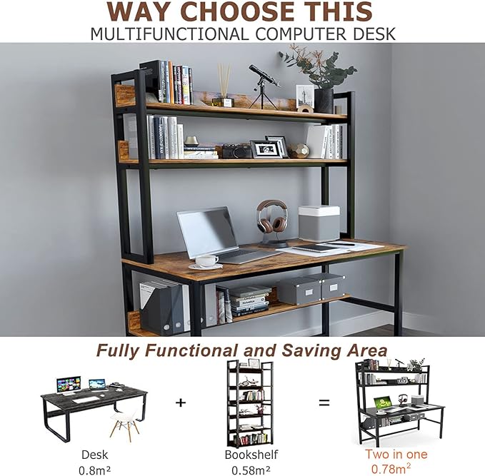 Aquzee Computer Desk with Hutch, 47“W x 23.6" D Desk with Shelves, Tall Home - Image 4