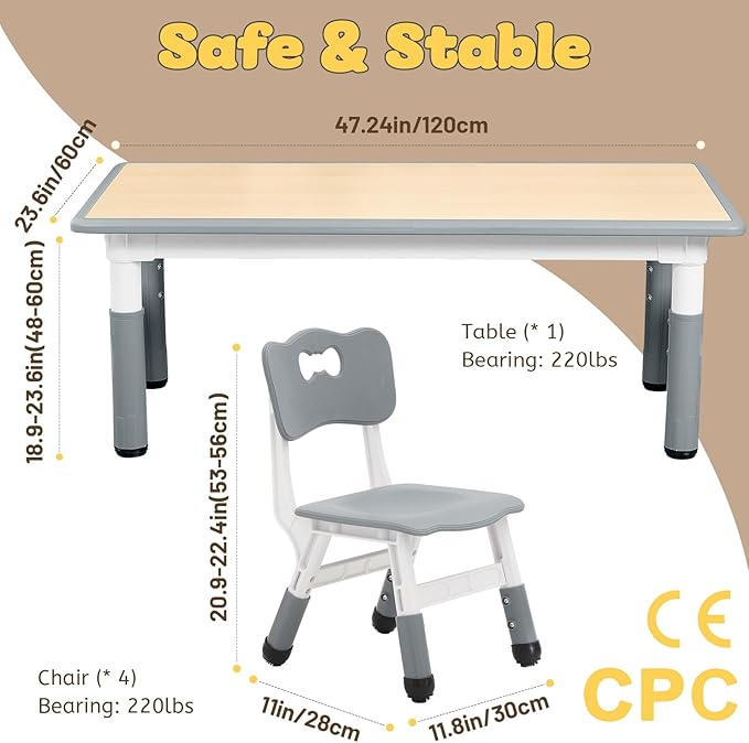 FUNLIO Kids Table and 4 Chairs Set - Image 6