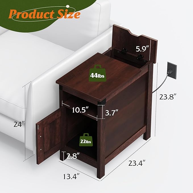 WLIVE End Table with Charging Station, Narrow Side Table - Image 3