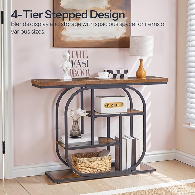 HOOBRO 43.3" Console Table, 4-Tier Sofa Table, Industrial Entryway Table - Image 7