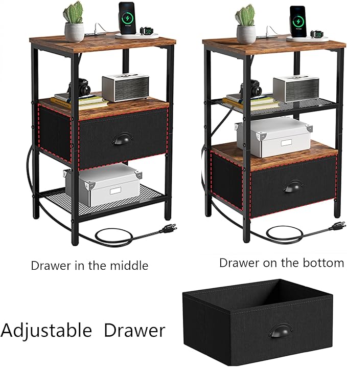 Sthmec Nightstands with Charging Station, LED Bedside Tables with Charging - Image 6