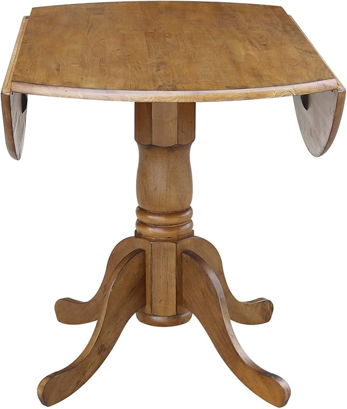 42" Round Dual Drop Leaf Pedestal Dining Table Solid Wood, Easy Assembly - Image 7