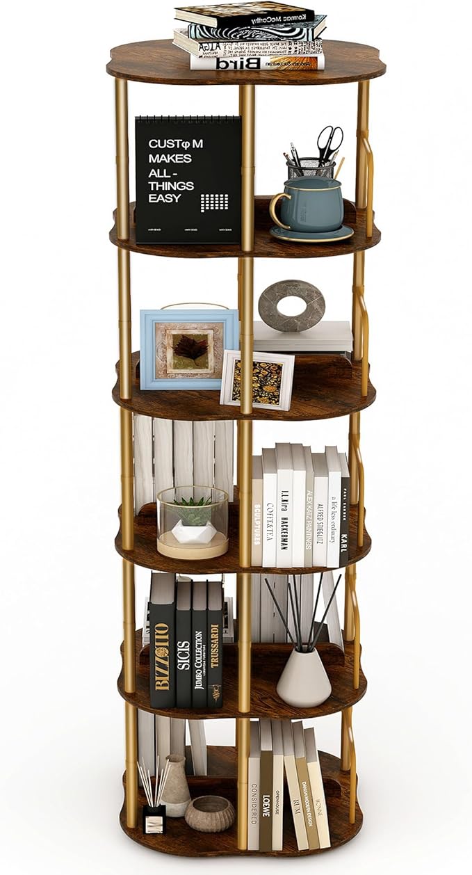 5-Tier Rotating Bookshelf, 360 ° Display Stackable Spinning Bookshelf Tower by AoparkShop