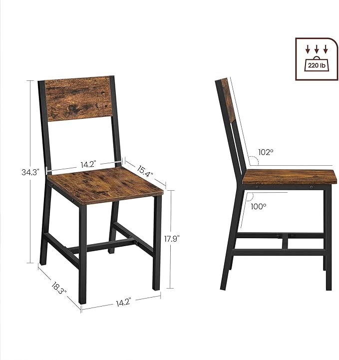 VASAGLE Dining Chair Set of 2, Rustic Wood Chairs - Image 2