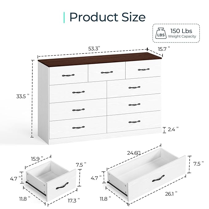 LINSY HOME 9 Drawer Dresser for Bedroom, Modern TV Stand Dressers - Image 2
