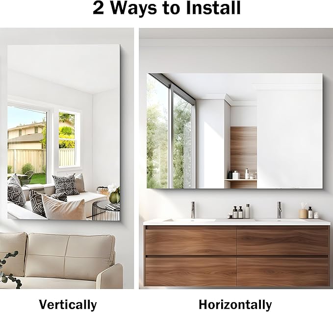 Large Frameless Mirror, 55x36 Frameless Bathroom Mirrors - Image 5