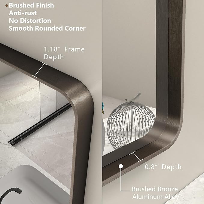 40x36 Bronze Bathroom Mirror, Brushed Metal Bathroom Vanity Mirrors - Image 2