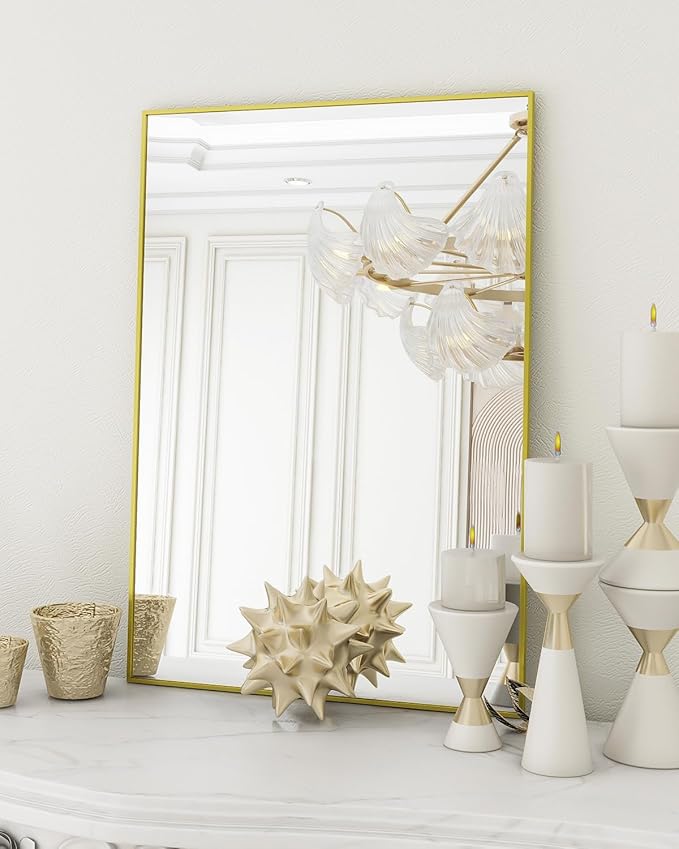 Koonmi Gold Rectangle Wall Mirror, 24x32 Inch Bathroom Mirror, Aluminum Frame - Image 6