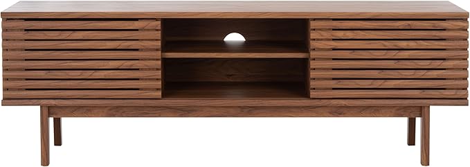 SAFAVIEH Aricia TV Stand for up to 65" Flatscreen – Walnut, 2 Sliding Doors - Image 8